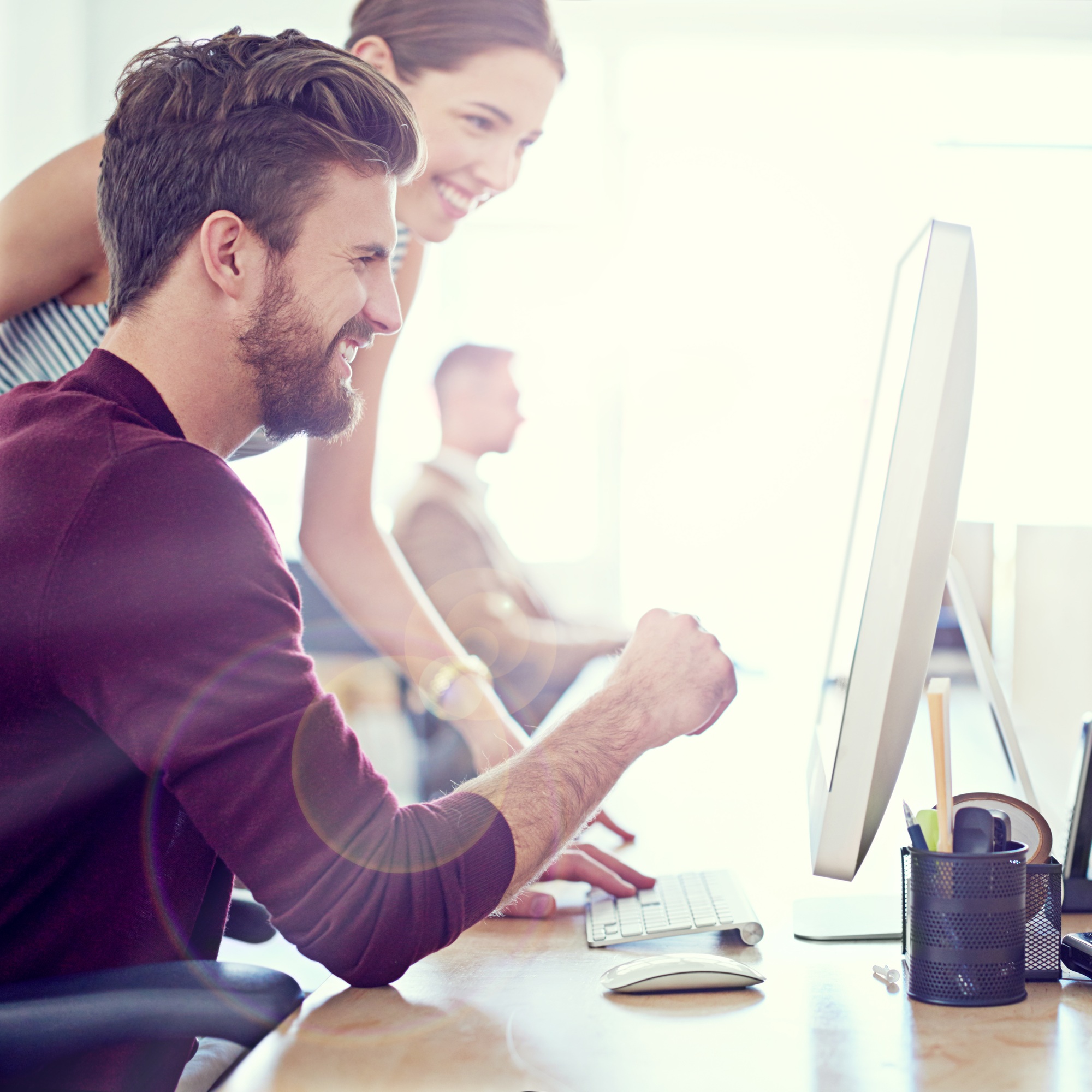 This is looking great. Cropped view of two young designers working together.